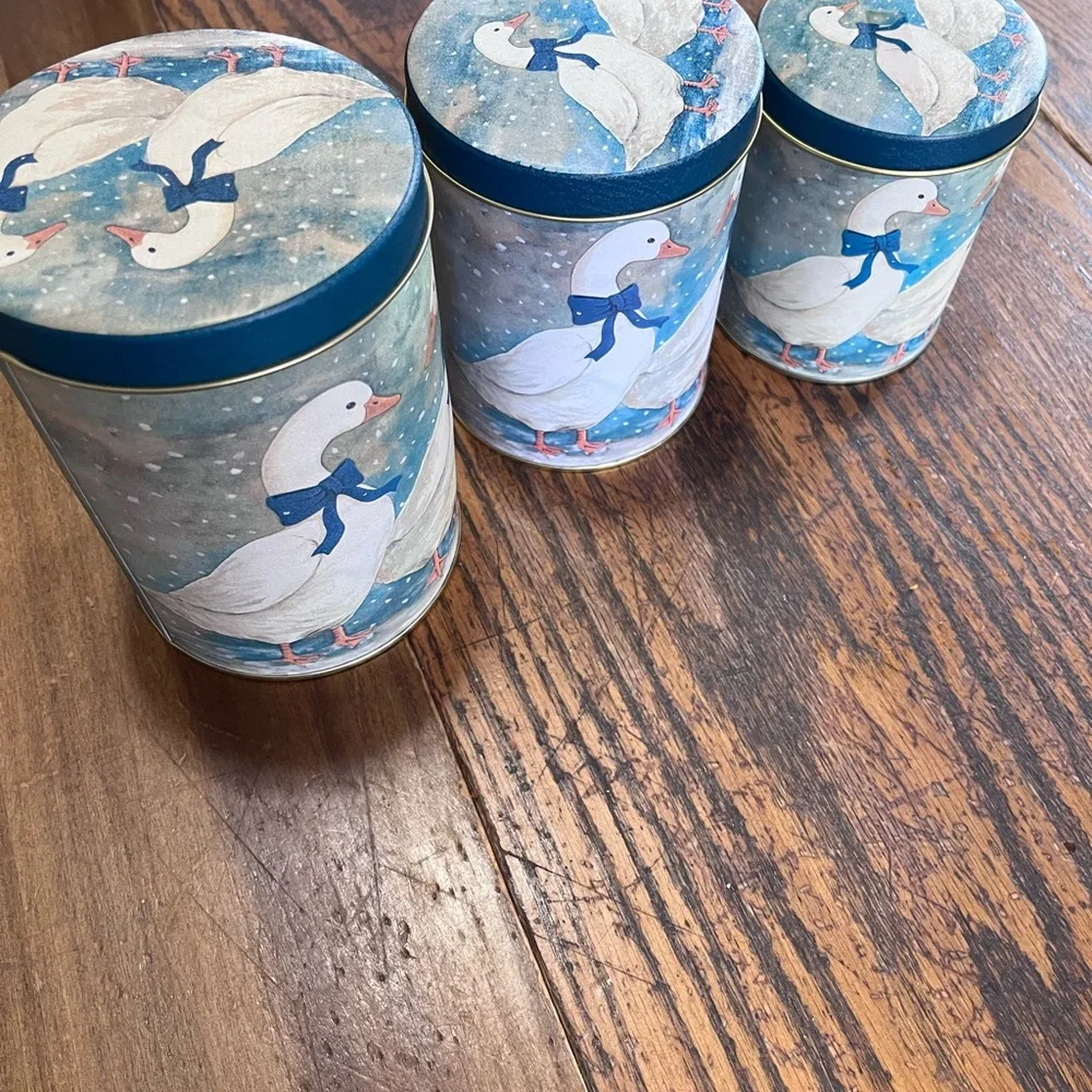 Set of 3 county geese Decorative Tins in Snowy Blue
